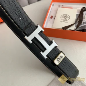 Dây nịt Hermes nam màu đen BHM092405 dập vân cá sấu