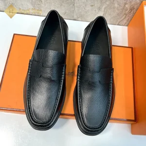 Giày Hermes nam đế cao loafer da taiga màu đen HM100601D