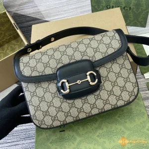 cận cảnh Túi nữ Gucci Horsebit 1955 small shoulder viền đen 815178