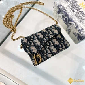 Ví Dior Saddle Bloom Card Holder màu xanh đen S5611 2024