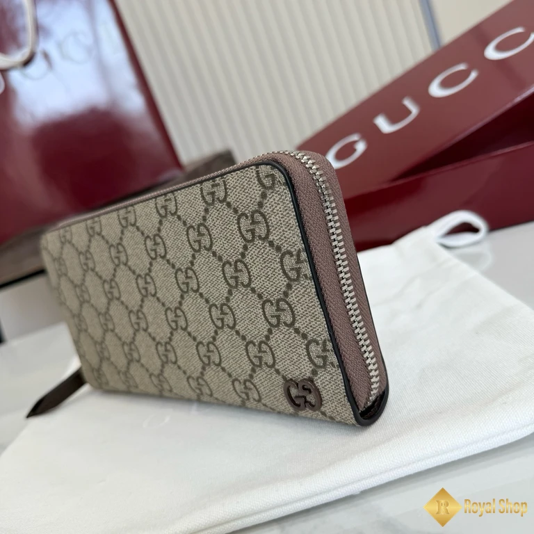 Ví dài Gucci nam có khoá kéo màu nâu 856562 được làm thủ công
